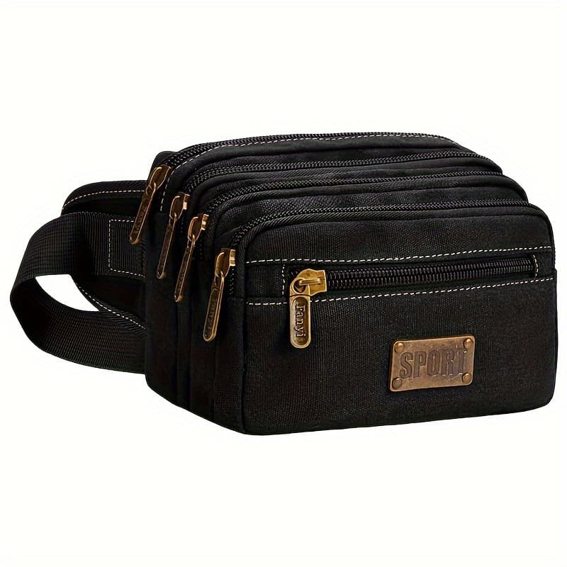 TEMU 7-layer Men's Large Capacity Canvas Waist Bag, Portable Outdoor Sports Large Capacity Waist Pack, Business Cash Pouch