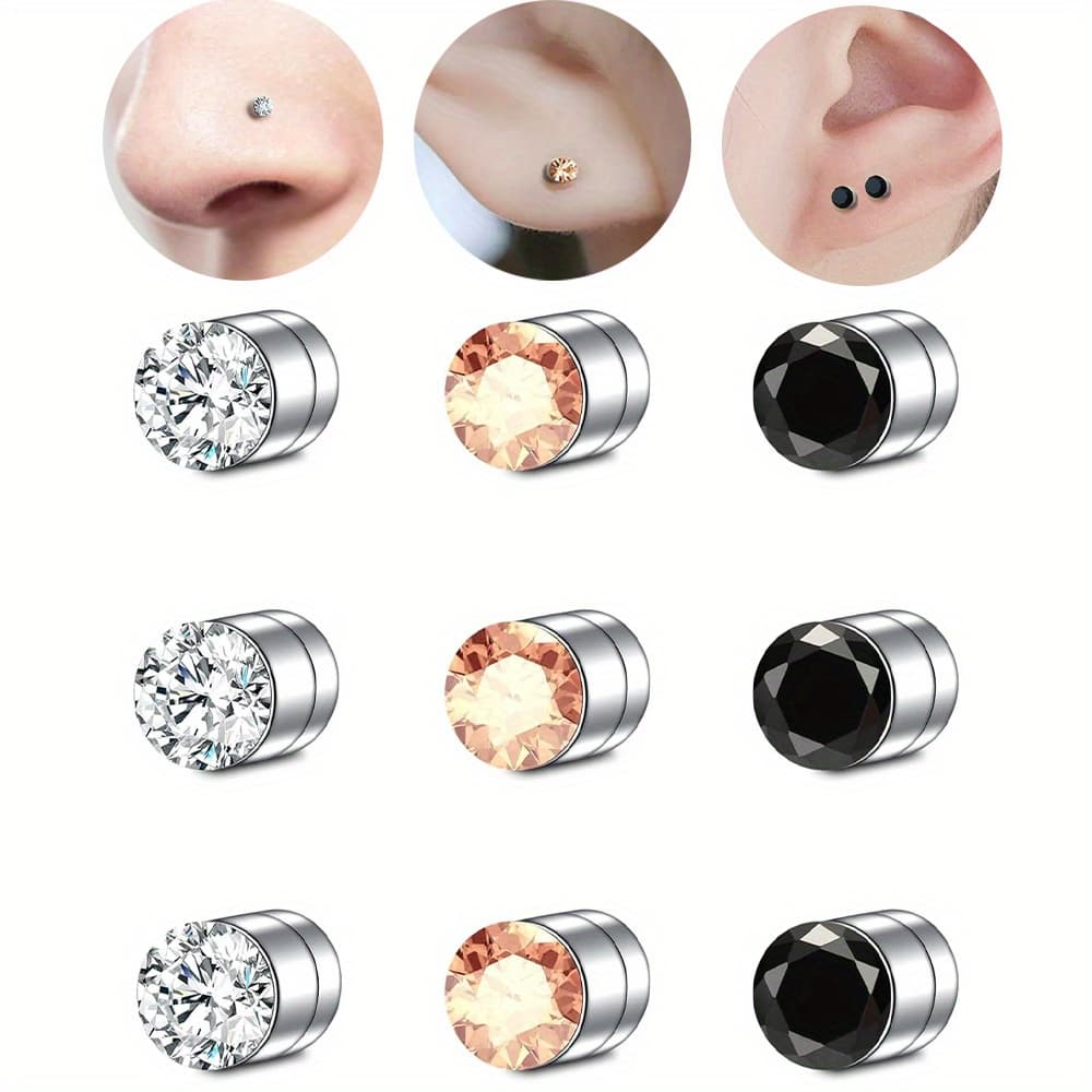 TEMU 6/12pcs Of Magnetic Fake Nose Rings, Clip-on Jewelry For Lips And Ears, Suitable For Men And Women, In Black, Silver, And Rose Golden
