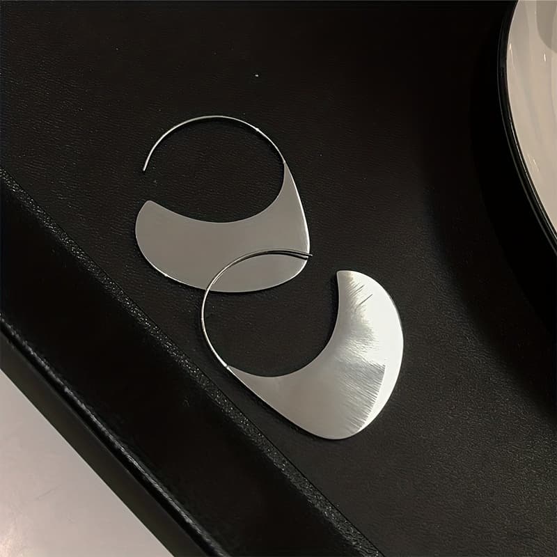 TEMU 1 Pair Creative Titanium Steel Hoop Earrings Geometric Sun Hat Design Simple Leisure Style Personality Female Earrings