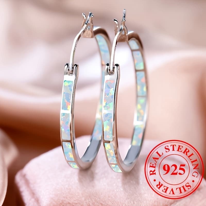 TEMU New 925 Silver Anti Allergy Earrings For Weddings, Set With Natural Stones, Elegant And Exquisite Women's Earrings In Bohemian Style