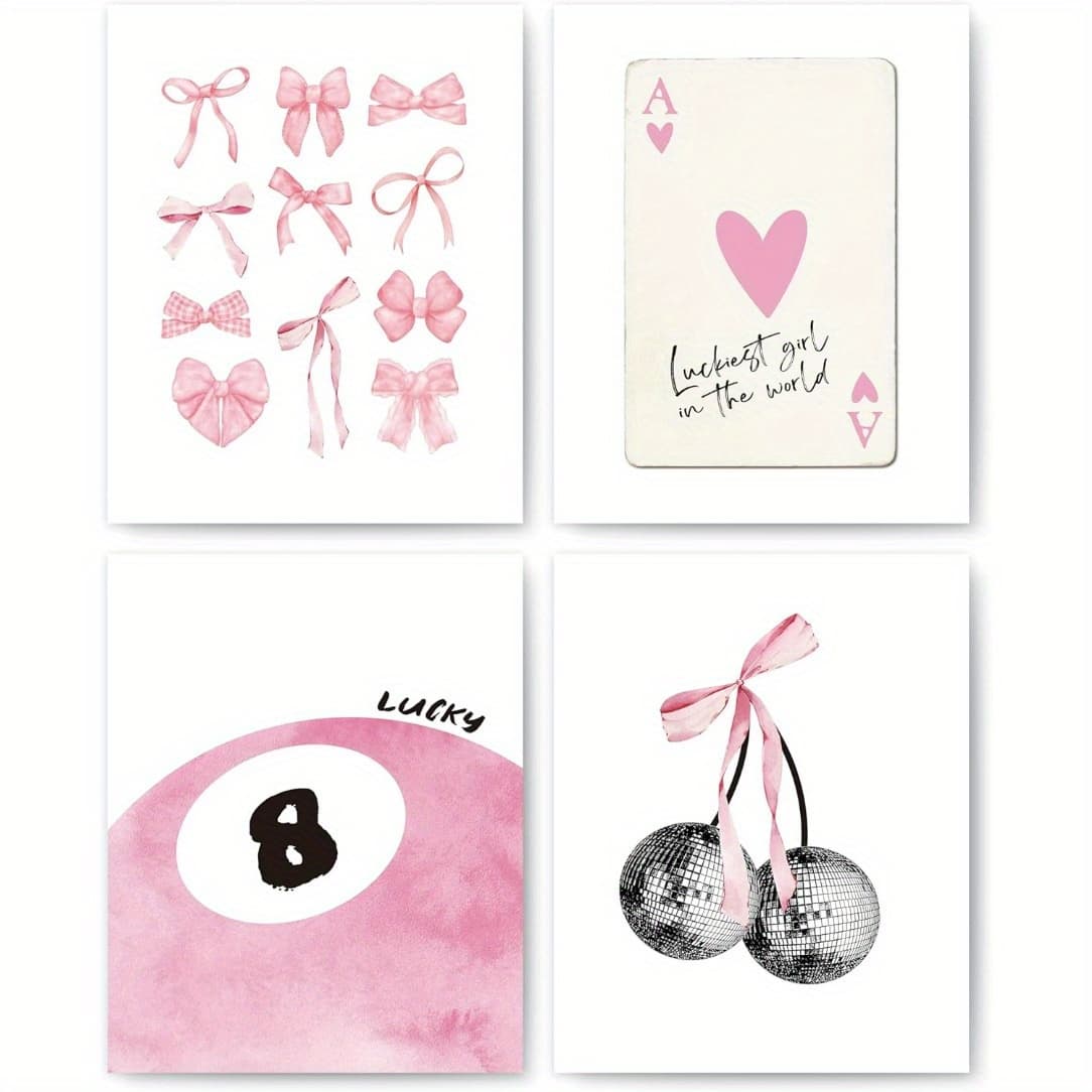 TEMU 4pcs Set, Decorative Posters, , 8x10 , Bow, , And For Aesthetic