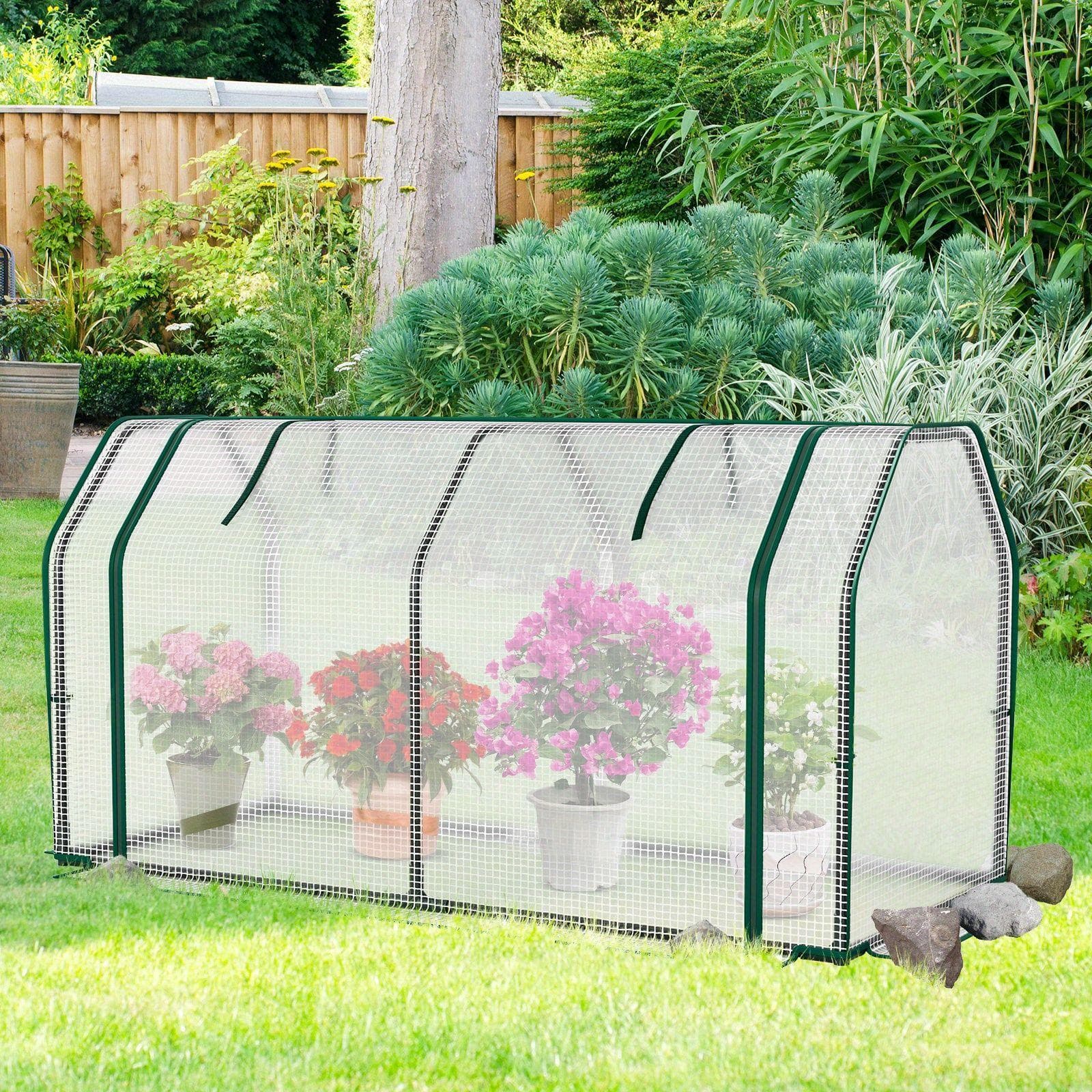 TEMU Costway Tunnel Greenhouse, 47.5" X 21.5" X 24" Portable Garden Greenhouse W/ Roll-up Zipper Door & Pe Cover, Sun & Frost Protection, Outdoor & Indoor Greenhouse For Yard, Balcony