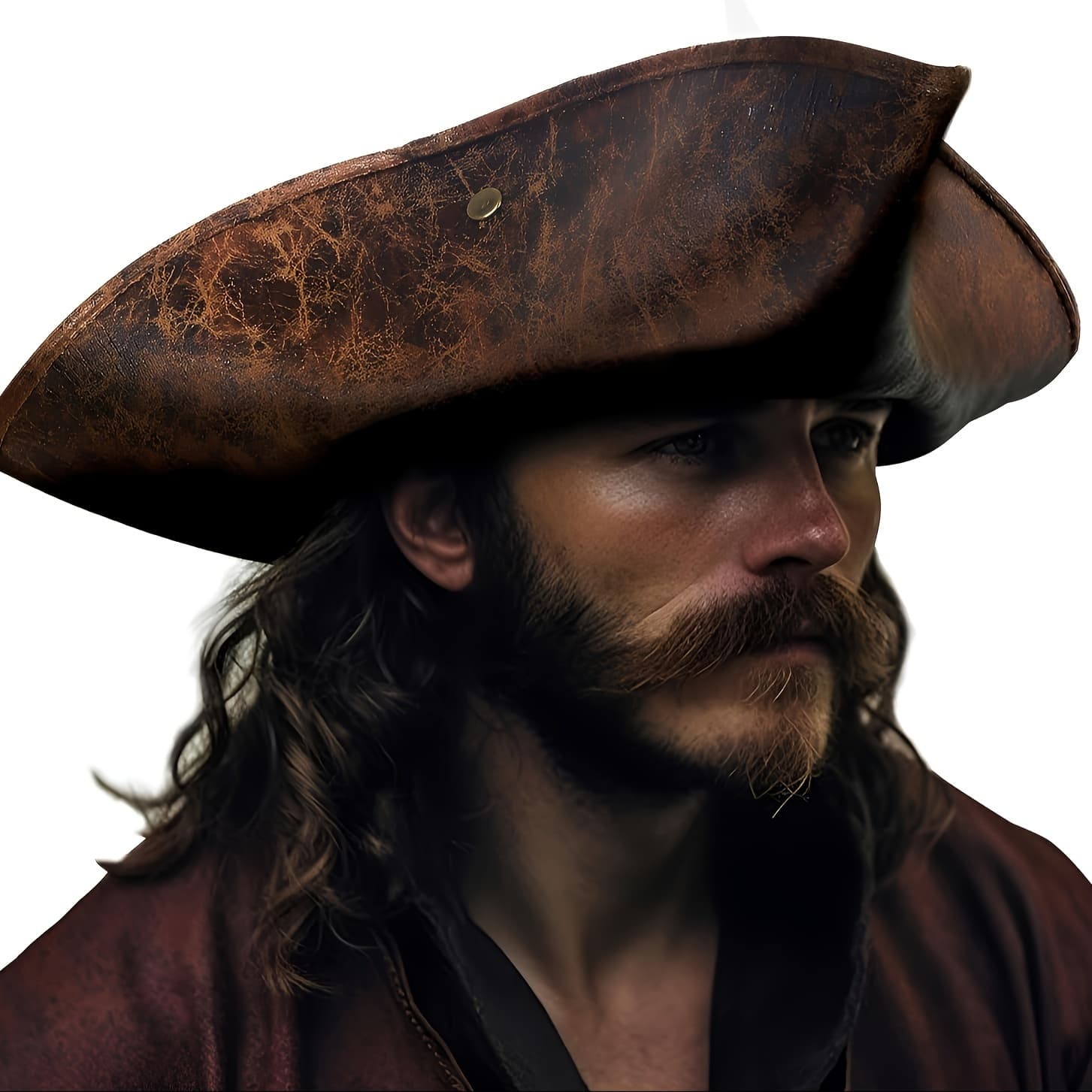 TEMU Pirate Hat Costume Accessory - Elegant Style Faux Leather Hat For Cosplay And Themed Parties - Durable Polyester Material, Without Battery