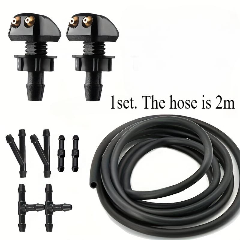 TEMU 1 Set Of Universal Style Windshield Wiper Nozzles For Cars, Featuring A 78.74/39.3 Inch Hose, 6 Connectors, And 2 Double Hole Water Spray Nozzles