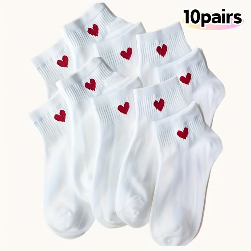 TEMU 5/10 Pairs Of Women's Low-, Ideal As Valentine's Day Gifts, Sweat-absorbent, Fashionable Heart-shaped, Comfortable, Breathable, Suitable For Outdoor Sports , Summer And Autumn