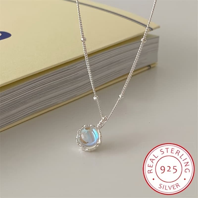 TEMU 925 Pendant Necklace, Round Female Temperament Clavicle Jewelry For Women