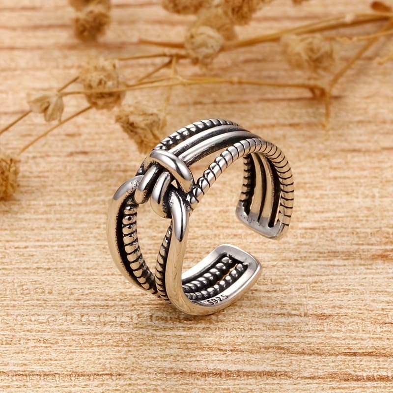 TEMU Exquisite 925 Sterling Silver Retro Knot Cuff Ring - Adjustable, High-quality, For Men And Women, Perfect For Daily Outfits, Special Occasions, And Gift