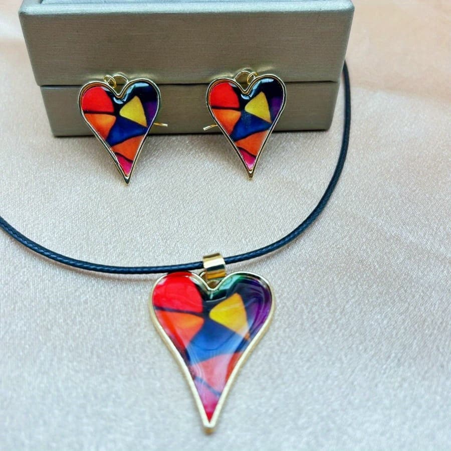 TEMU 3pcs Fashion Jewelry Set, 1pc Fashion Necklace +2pcs Fashion Earrings, Heart Jewelry Set, Colorful Set, Fashion Jewelry, Halloween Jewelry, Christmas Jewelry, Festival Jewelry, Gifts For