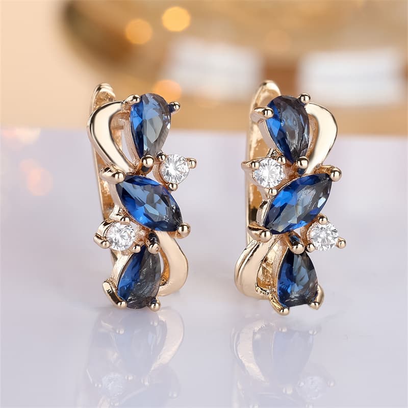 TEMU 1 Pair Blue Shape Earrings For Women Jewelry Luxury Golden Earrings