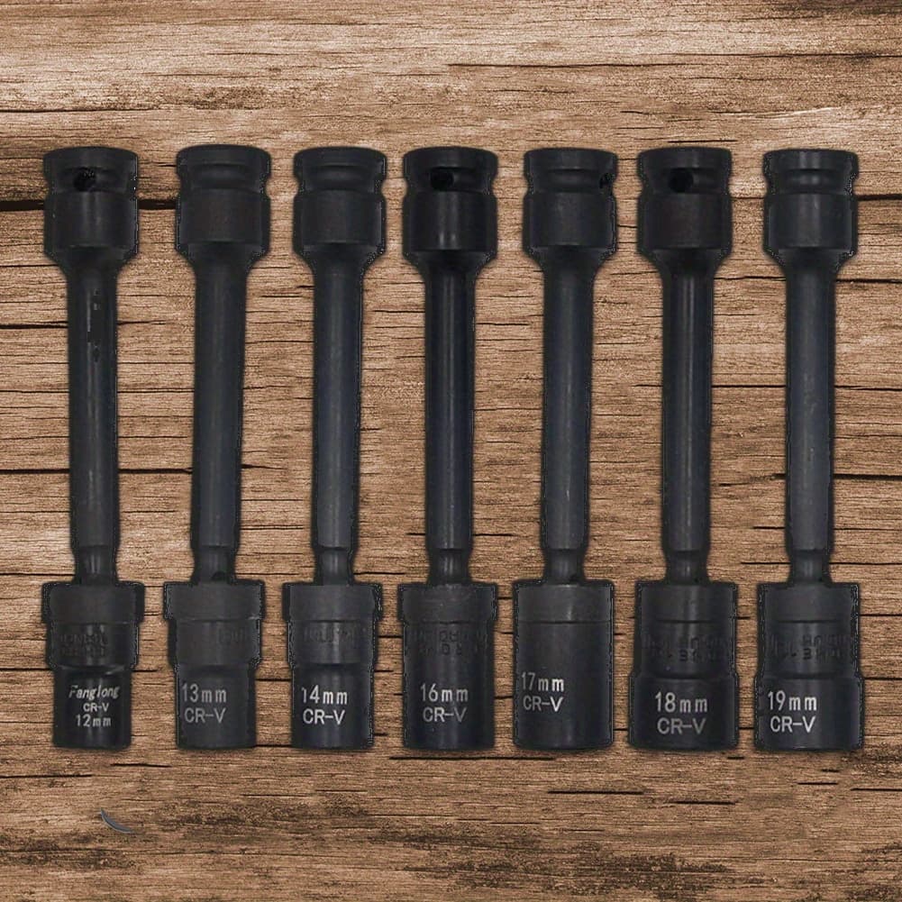 TEMU 7pcs 1/2-inch Drive Impact Driver Extension Bar Set 12/13/14/16/17/18/19mm Universal Socket Extension Bar Hardened Chrome Vanadium Steel