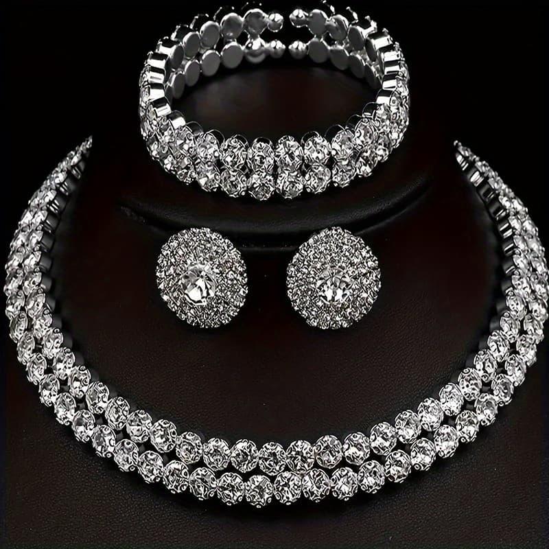 TEMU Sparkling 3pcs Necklace Set - Collar Chain With Matching Bracelet & Earrings