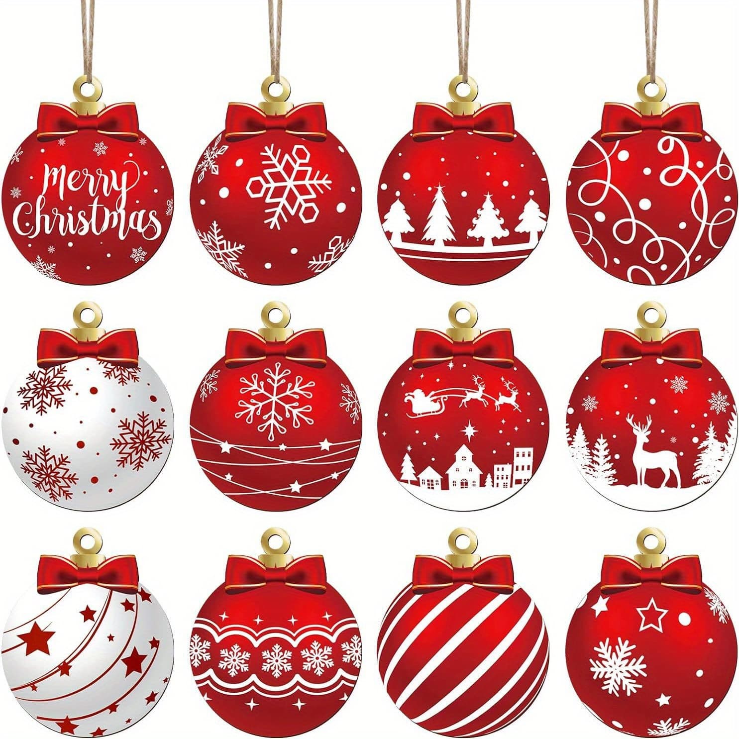 TEMU 12pcs Christmas Wooden Pendant Christmas Ball Hanging Wooden Pendant Christmas Ball Christmas Tree Craft Decoration For Decoration Of Holiday Party