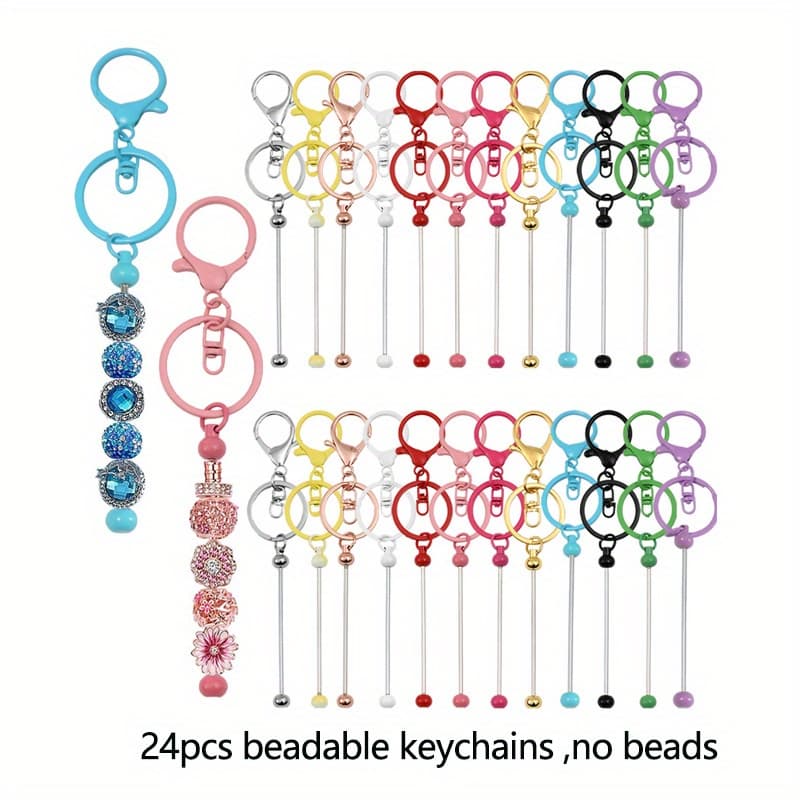 TEMU 24pcs Beadable Keychain Bars For Beads Blank Keychain Metal Beaded Keychain For Keychain Diy Projects Pendant Jewelry Crafts Making Gift Office School Supplies (multicolor)