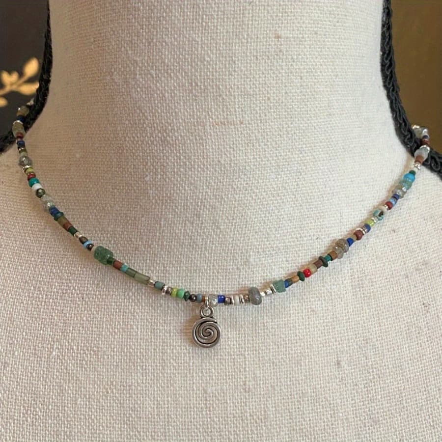 TEMU Tiny Hand Beaded Open Swirl Rare Beads Necklace Unique