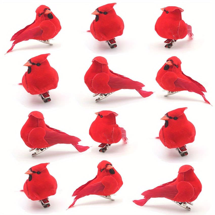 TEMU 12pcs Christmas Red Bird Clip On Tree Ornaments Foam Bird Decorations . 2.36 Inch Velvet And Feathers Wreaths Garland Centerpieces Decoration Crafts By