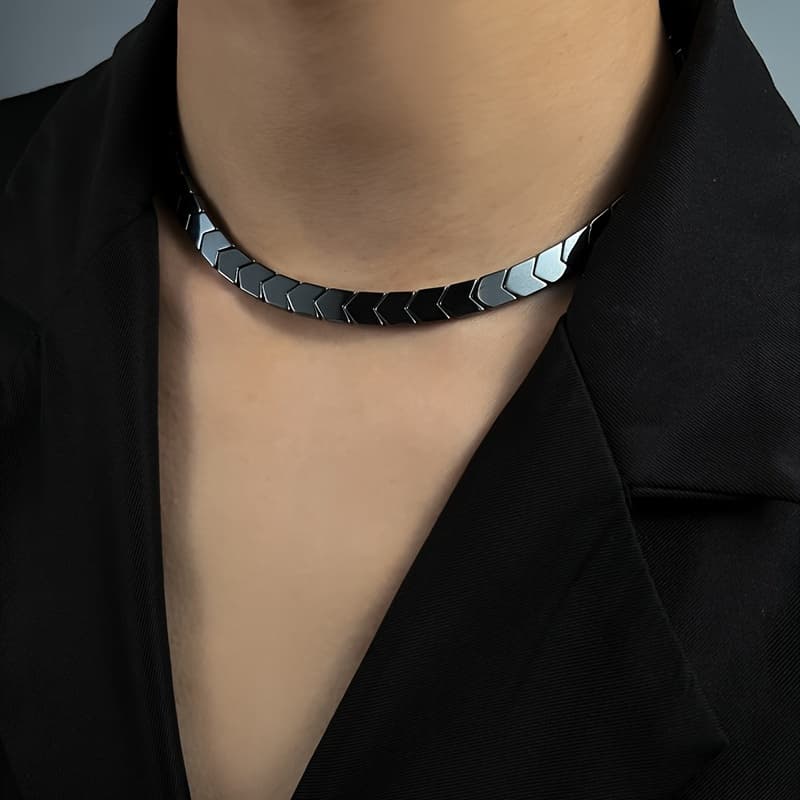 TEMU 1pc, Black Minimalist Stitching Men's Necklace, Hip-hop Fashion , Hip-hop Men's Necklace