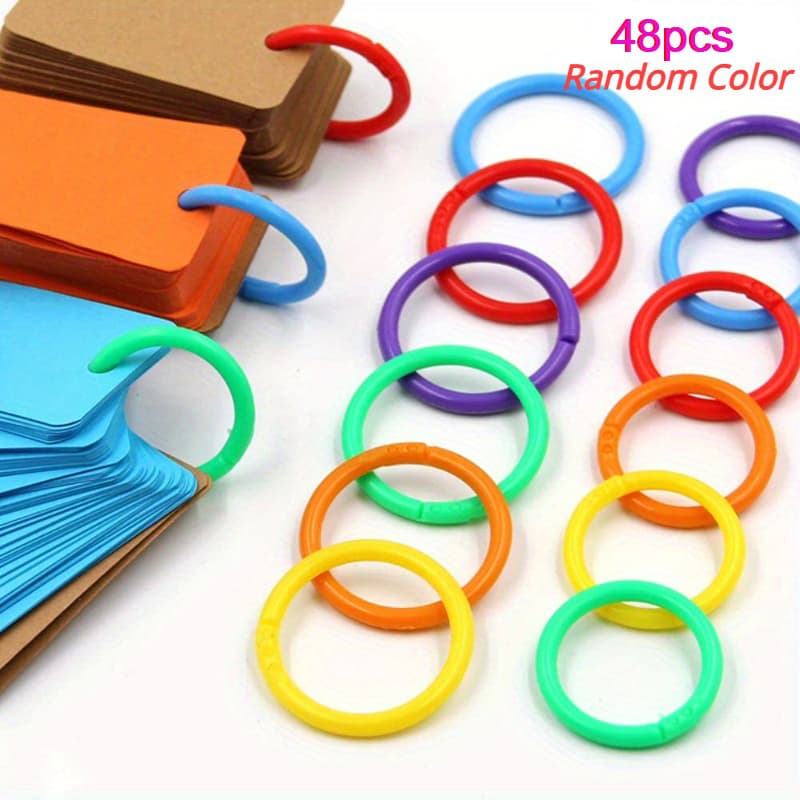 TEMU 48pcs Plastic Rings - 15mm Colorful Round Binder Rings, Suitable For Diy Photo Albums, Office Documents, And Binding Supplies, Colors