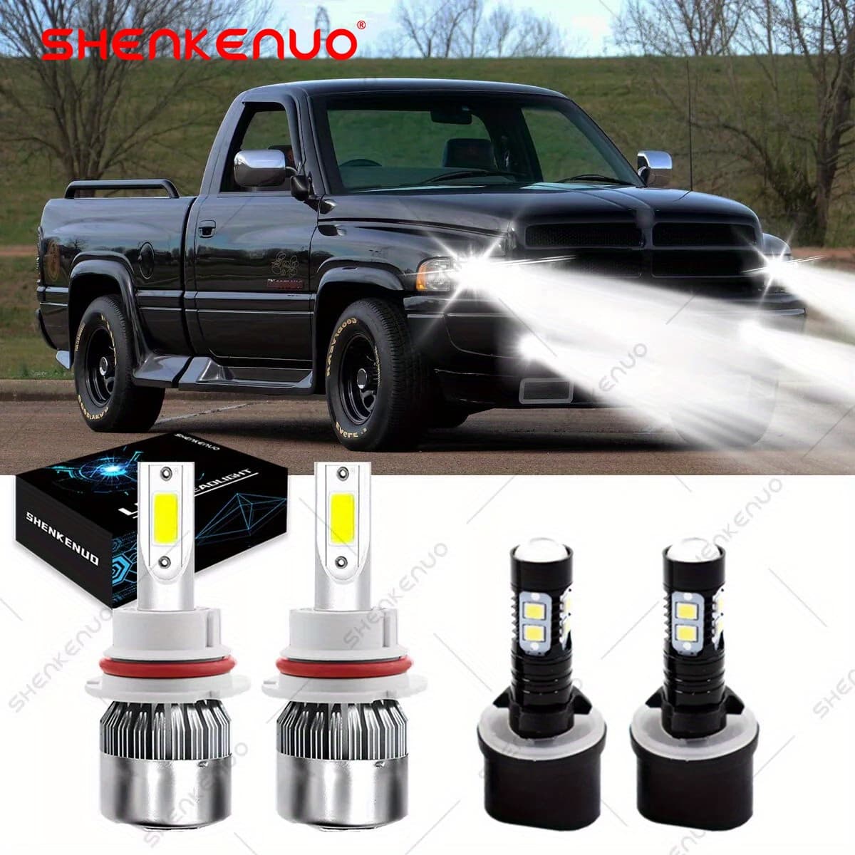 TEMU For For 1500 2500 3500 1994-2001 4pcs Led Headlight High/low Beam + Fog Light Bulbs Combo Kit, 6000k Super Plug And Play, Without Battery