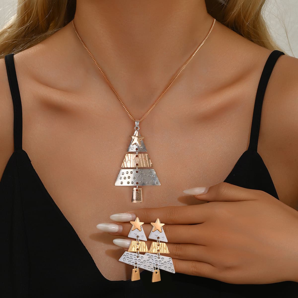 TEMU 3pcs Christmas Necklaces Earring Set For Women, Elegant Tree Long Pendant Earring Set, Ideal Festive Accessory & New Year Jewelry Gift For Women Wife Girls Daughter