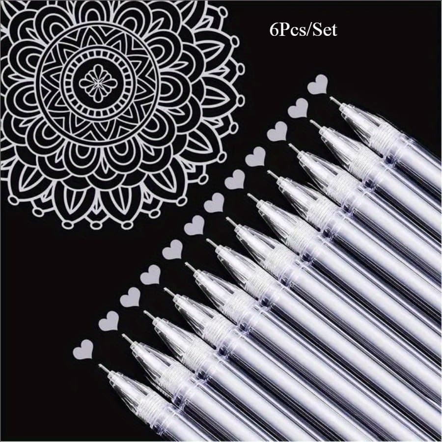 TEMU 6pcs/set White Golden Silvery Gel Pens, 0.5mm Extra Fine Point Pens Gel Ink Pens For Black Paper Drawing, Sketching
