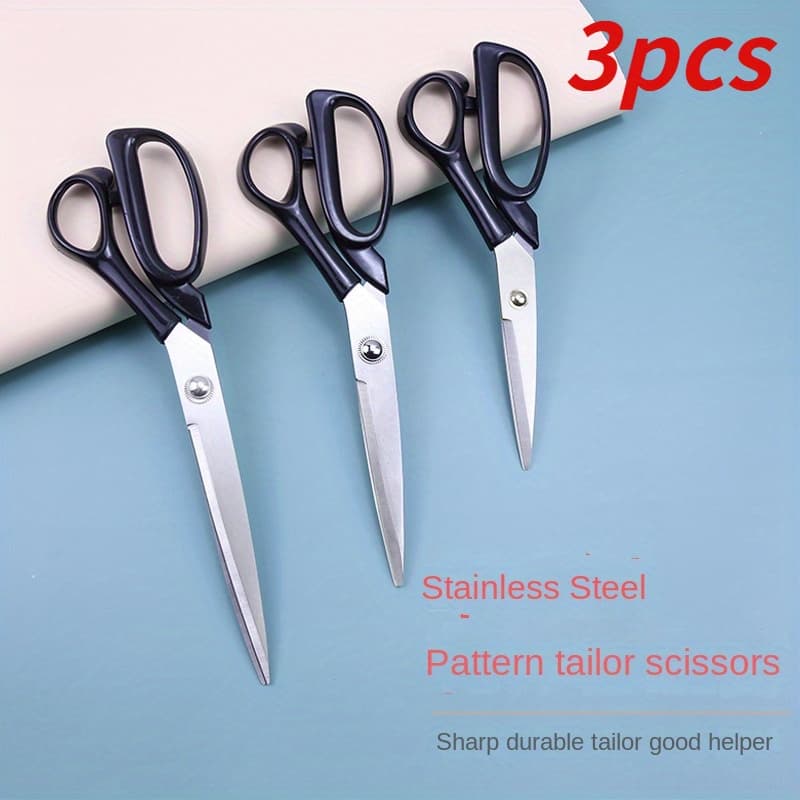TEMU 3pcs Professional Stainless Steel 10 Inch, 9 Inch, 8 Inch Tailor Scissors Set - Perfect For Fabric Cutting, Home Crafts, And Office Use