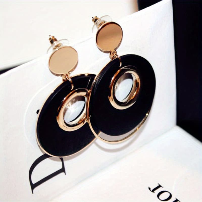 TEMU Women' Large Round Dangling Bohemian Earrings Suitable For Parties, Weddings & Special Occasions - Elegant Log Design Alloy Statement Piece, For Daily Wear & Event Jewelry
