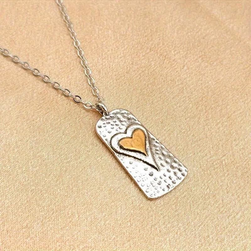 TEMU 1pc Fashion Geometric Rectangle Love Pendant Necklace Jewelry Accessories Gifts For Lovers Alloy Necklace