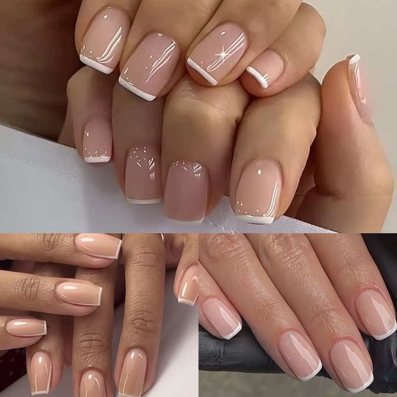 TEMU 70pcs(3pcs) Full Cover -on Nails Kit - Simple Nude Pink Tips, Medium Square Shape, Includes Nail File And Jelly Glue Foreasy Application - Perfect For Women And Salon-qualitynails At Home