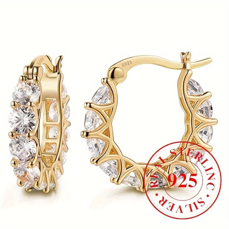 TEMU Delicate Zirconia Embellished Hoop Earrings - 925 Sterling Silver Hypoallergenic Jewelry For , Elegant , Perfect Female Gift For Any Occasion