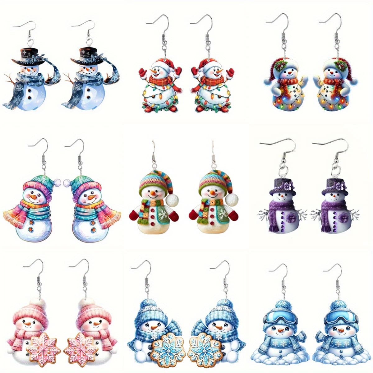 TEMU 18/pcs Cute Snowman Pattern Acrylic Earrings Purple Outfit Christmas Snowman Earrings Suitable For Daily Wear Or Holiday Gifts Christmas Earring Set