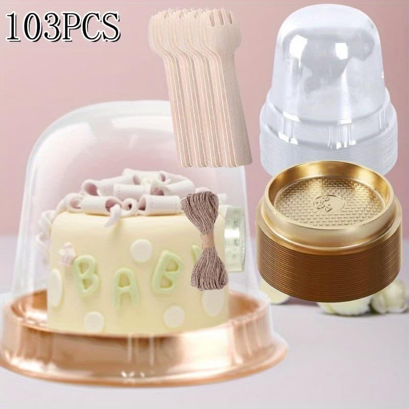 TEMU 100 Cooked Food Cups, Including 50 Cake Containers, 50 Forks, Food Display, Catering, Event Weddings, Christmas Parties, With 2 Bundles Of Hemp Rope And 1 Tape
