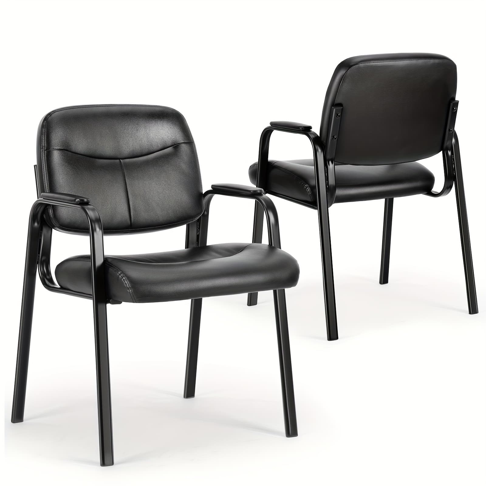 TEMU Chairs Without Wheels 1/2pcs Set, Fixed Office Reception Guest Chair With Padded Armrests For Desk Meeting Room Table Side Salon, Black