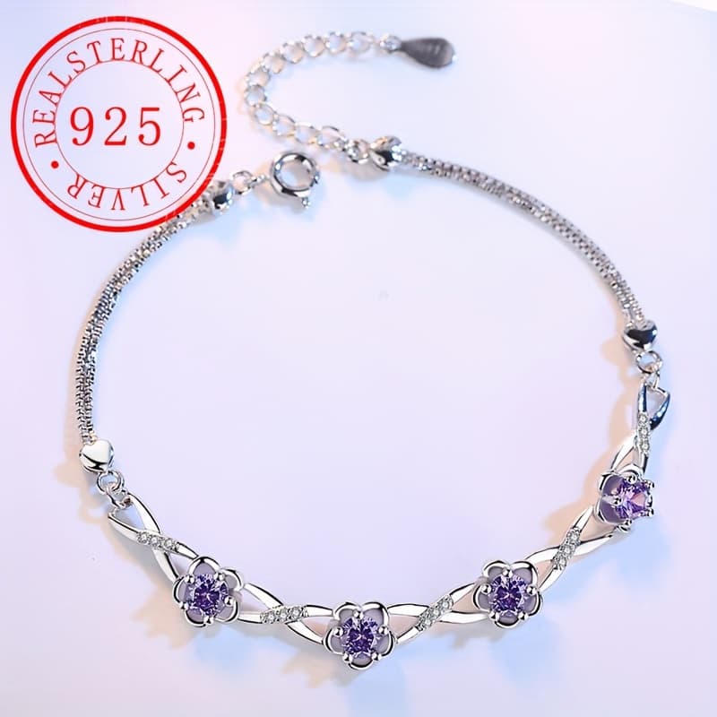 TEMU 1pc Luxury 925 Sterling Silver Plum Bracelet, Silver-plated Inlay Chain, Daily & Gift-ready