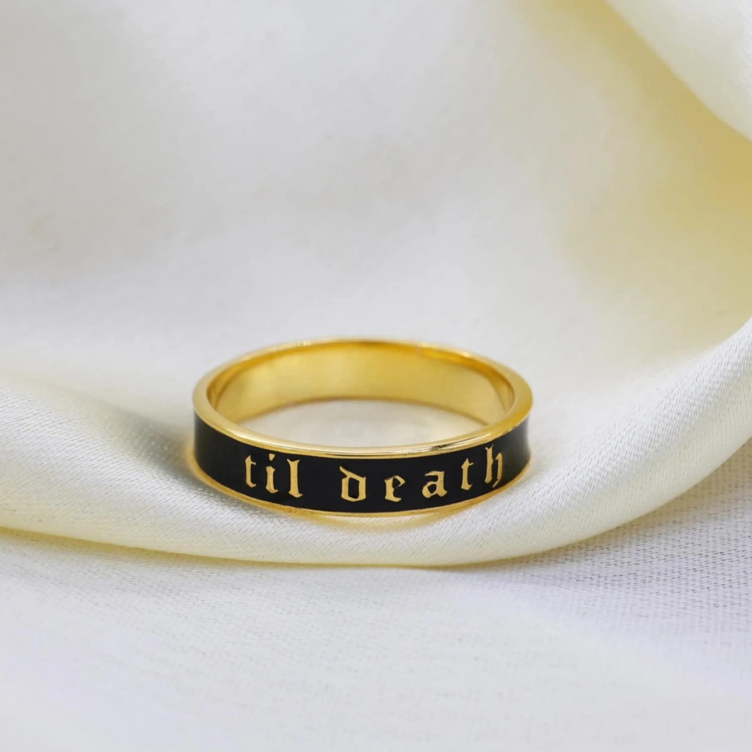 TEMU 4mm Stacking Ring, Black Enamel Band Ring, Wedding Band, Promise Ring, Gift For Her Anniversary Gift Golden Silvery Ring