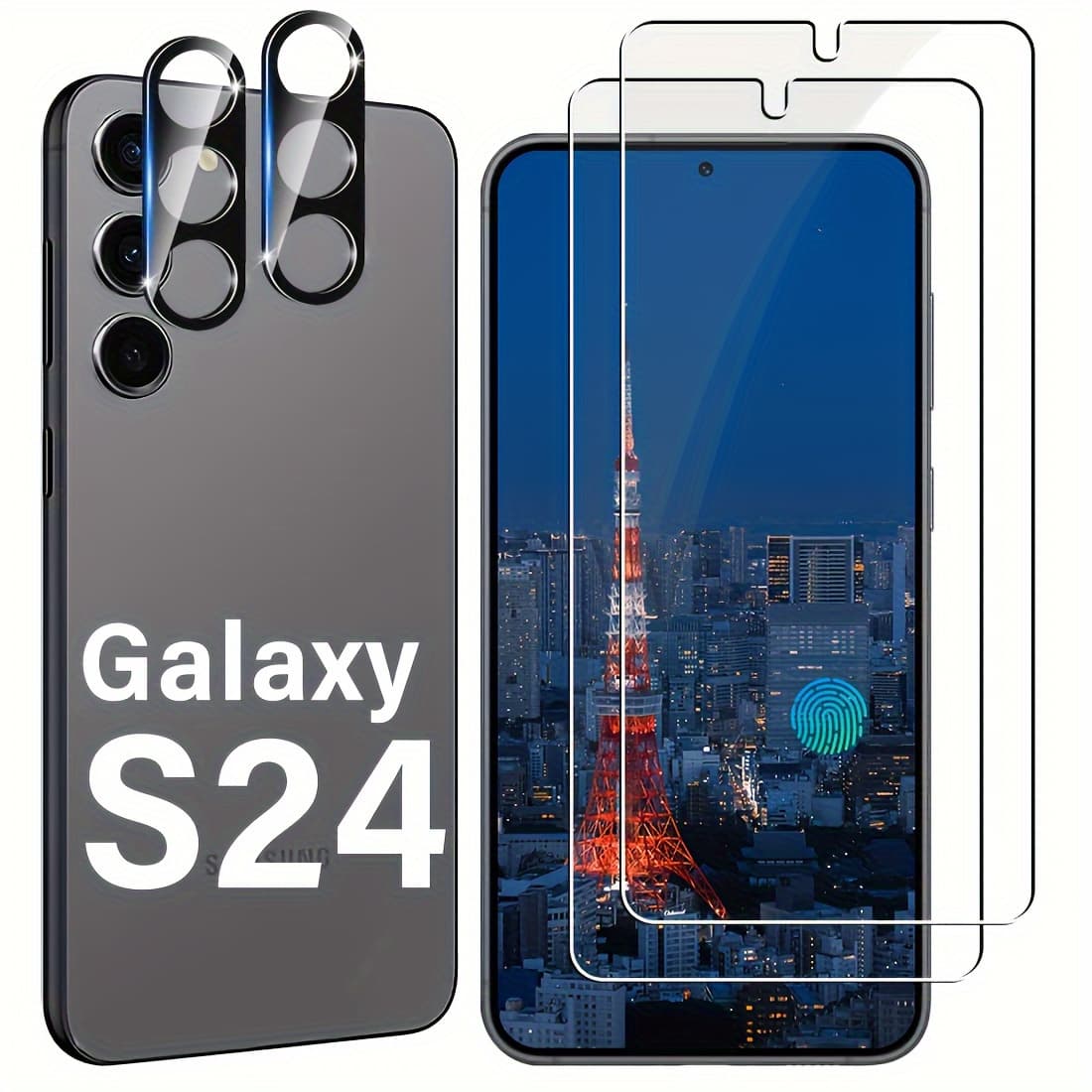 TEMU 2pcs Tempered Glass Screen Protectors And 2pcs Camera Lens Protectors For Galaxy S24 5g/23+ 5g/s22 5g/s21 - Glossy, Hd , Case-friendly, Scratch-resistant, Bubble-free