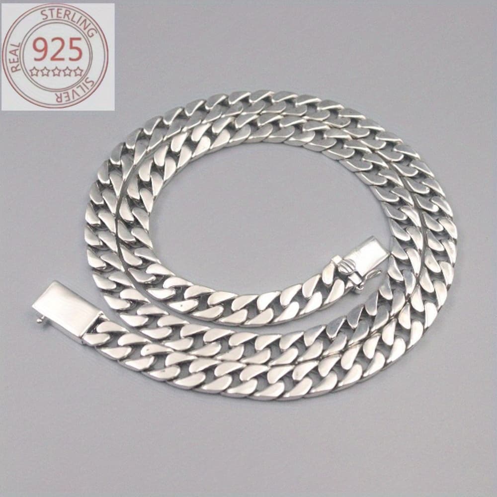 TEMU A 925 Sterling Silver Cuban Chain Necklace, Suitable For Men, Width 10mm, Length 20-24 Inches, Anti-allergic Sports-themed Jewelry, Stylish Pendant-