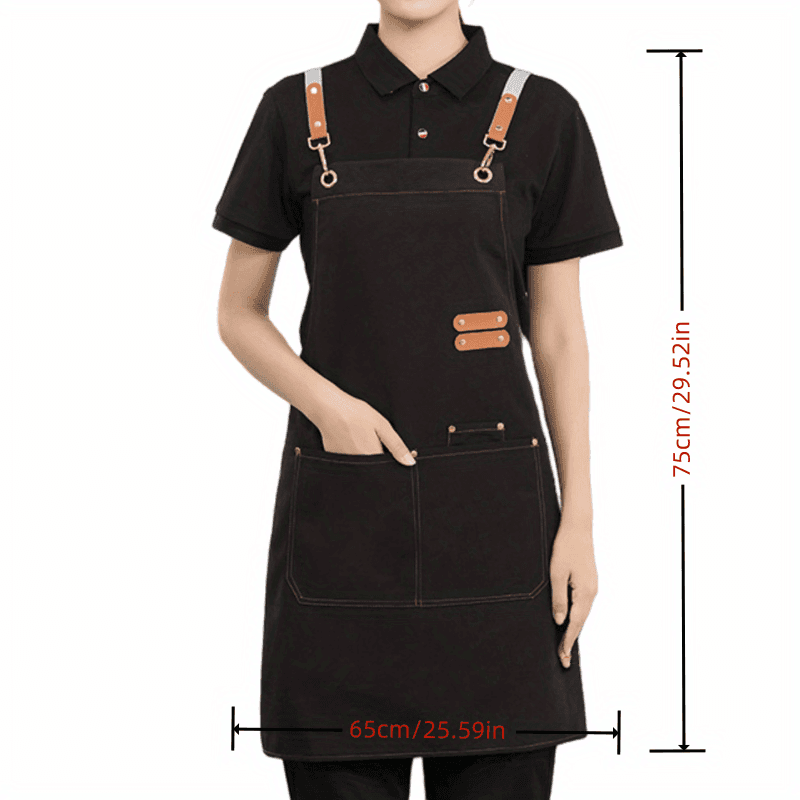 TEMU 1pc Canvas Apron With Pockets, Solid Color, Polyester, Ideal For Coffee Shops, Restaurants, Milk Tea Stores, Florists, Bakers, Women's Waist Apron, Durable And Comfortable For Everyday Use