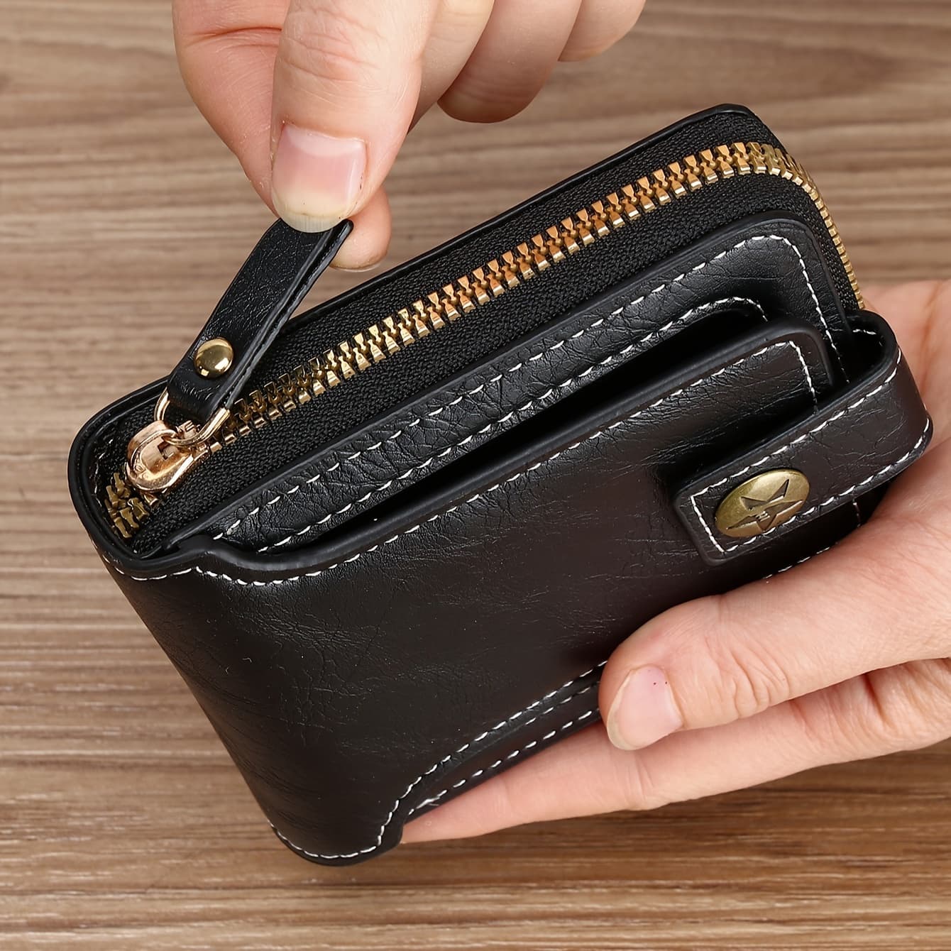 TEMU 1pc Men's Slim Pu Credit Card Holder Wallet With Zipper Closure - Compact Change Storage, Cash & Card, Button Business Wallet Suitable For Men, Ideal Gift For Or