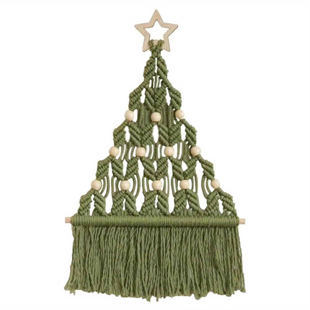 TEMU 1pcs Christmas Tree Macrame Wall Hanging Boho Christmas Woven Ornament Wall Mounted Decor, Xmas Tapestry Wall Hanging Craft Hanging Decoration, White , Room, Home, Holiday Party Decoration