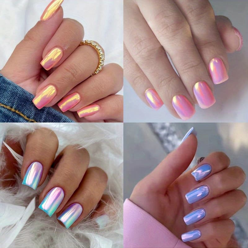 TEMU 96pcs (4 Pack) Pink Chrome Press-on Nails Kit - Short Square Personalized Acrylic Nails For Women - Summer Dating