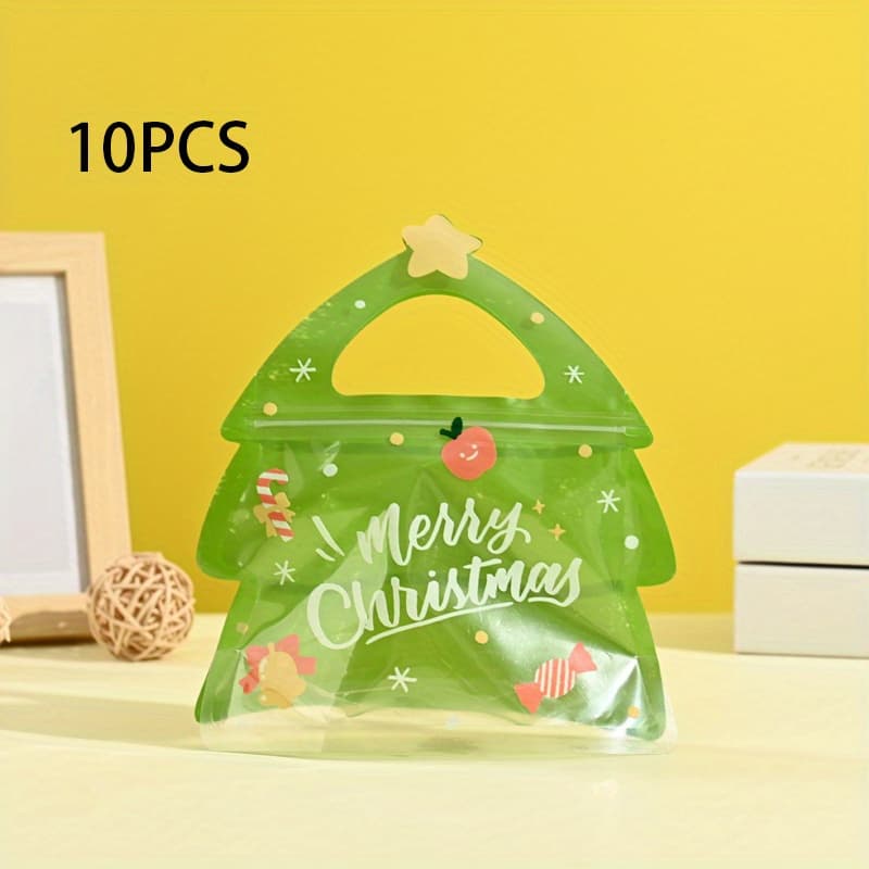 TEMU 10pcs Party Gift Bag, Food Packaging Bag, Self Sealing Bag With Handle, Suitable For Party Gifts And Event Gift Handbags, Snack And Biscuit Bags For Holiday Baking, Creative Christmas