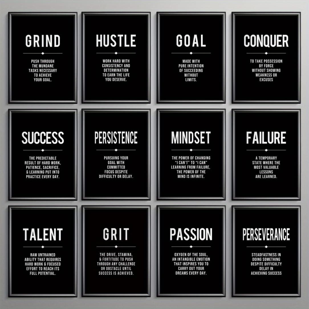 TEMU 12pcs Frameless Contemporary Modern Wall Art Inspirational Motivational Quotes Simple Minimalistic Design Oversized Large Wall Paintings For Office Home And Gifts Design 8*10inches