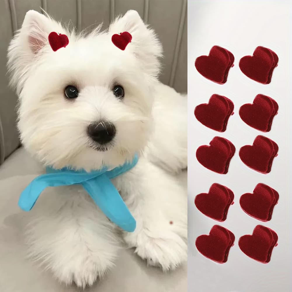 TEMU 10pcs Red Heart Velvet Mini Hair Clips For Pets - Elegant Dog Grooming Accessories, Design, And Small Breeds, Dog Hair Accessories