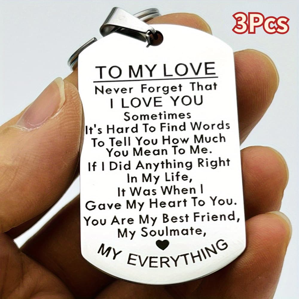 TEMU 3pcs Stainless Steel To My Love Keychain - Durable, , Engraved Message, Perfect Gift For Husband, Wife, Boyfriend, Girlfriend, Anniversary, Valentines, Birthday, Him, Her, Men, Women