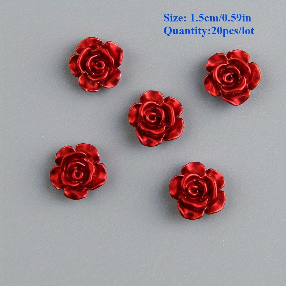 TEMU 2d Flat - 20pcs Red Flatback Resin Rose Flower For Christmas Decoration Jewelry Making Wedding Appliques Setting Bezel Tray Pendant Charms