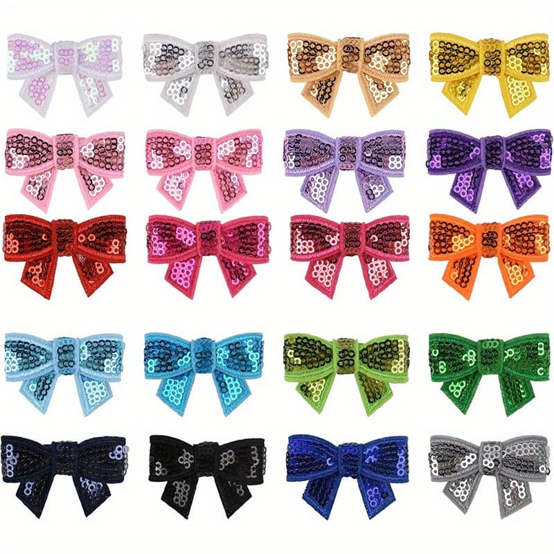 TEMU 20pcs Mini Bow Patch With Sequin Edges & Iron-on Application - Sparkling Mini Bow Appliques Suitable For Clothes, Shirts, Jackets, Hats, Backpacks - No-sew Ironing On, /// Patches