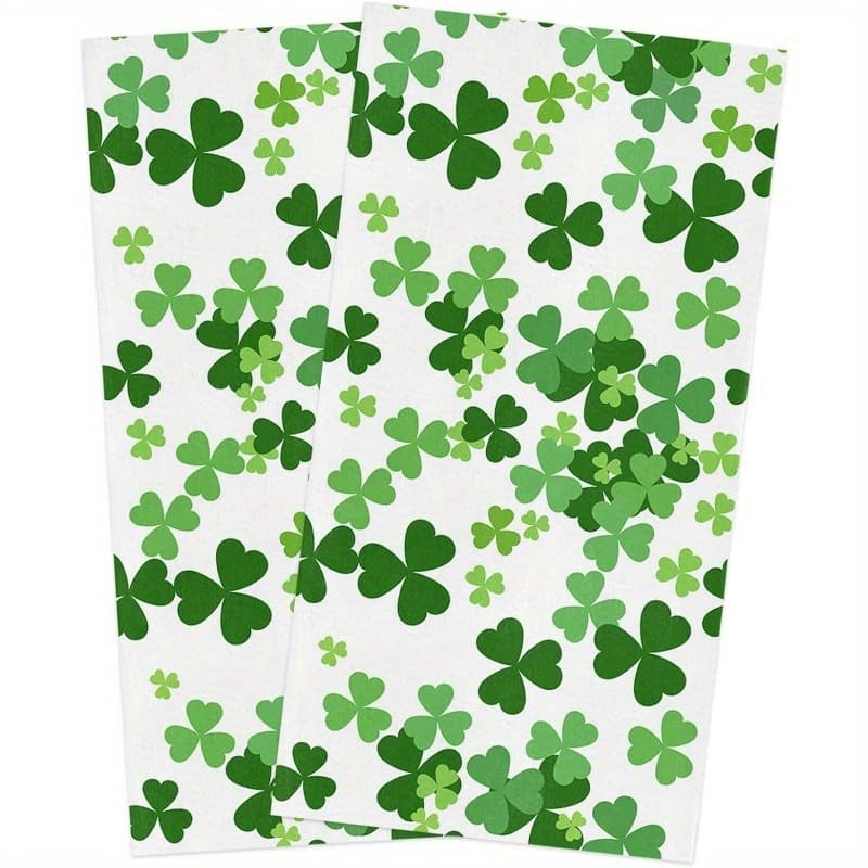 TEMU 2pcs 18*26 Inch Kitchen Dish Towels Dishcloths 's Shamrock Decorative Tea Towels Hand Towel, Green Absorbent Washing Drying Dishtowels For Cooking