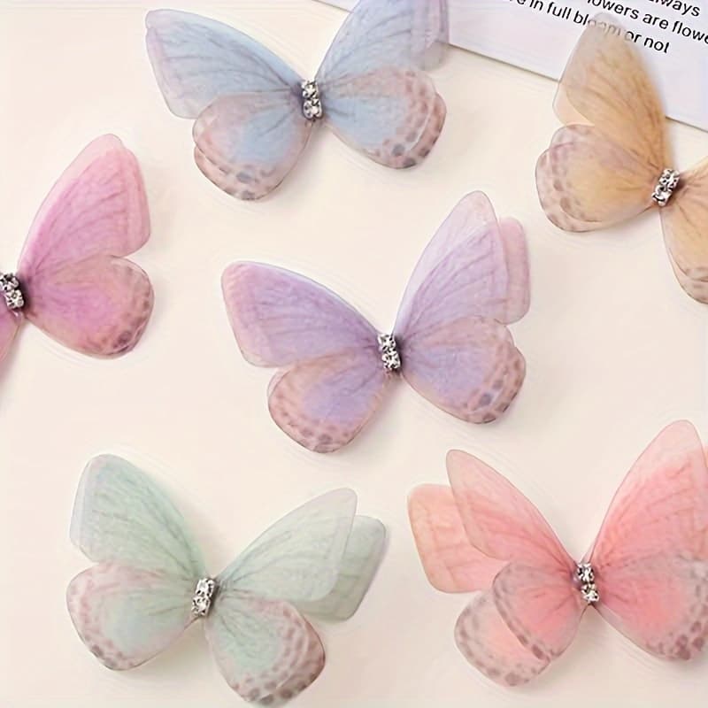 TEMU 100pcs Soft Pastel Transparent Decorations, 3d Fabric Simulated Butterflies For Diy Crafts, Nail Art & Photography Props