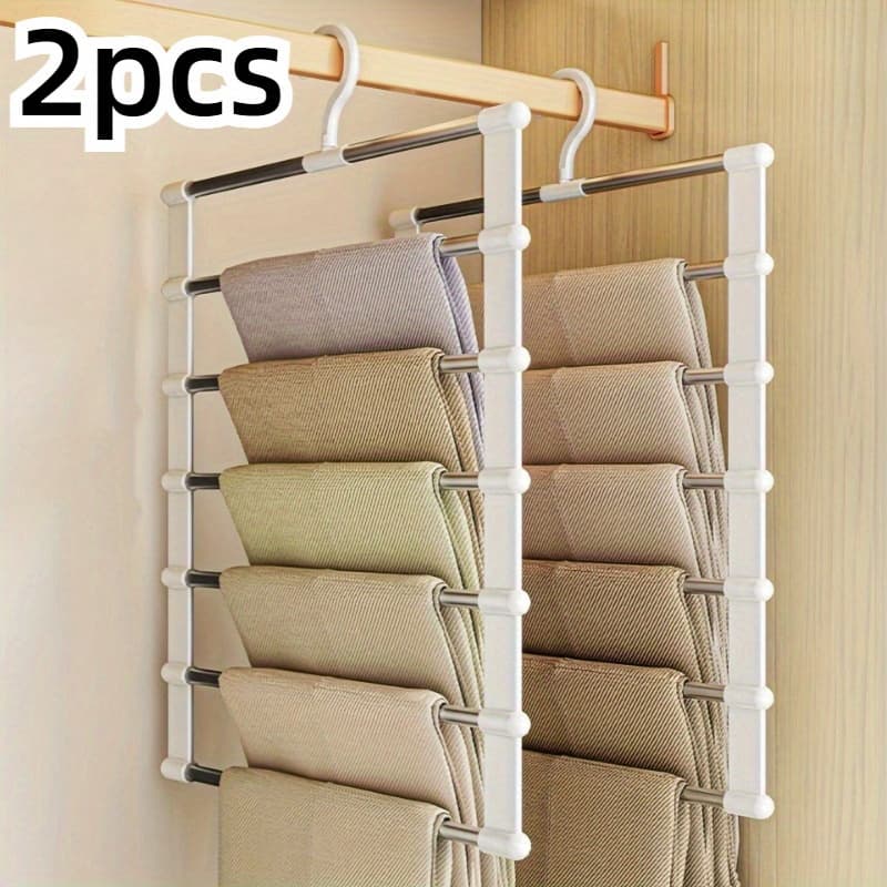 TEMU 2pcs Folding Pants Rack - Stainless Steel Wardrobe Trimmer, Suitable For Jeans, Tights And Pants, Design, Easy To Store; Stainless Steel, Durable And Beautiful; Convenient Folding.