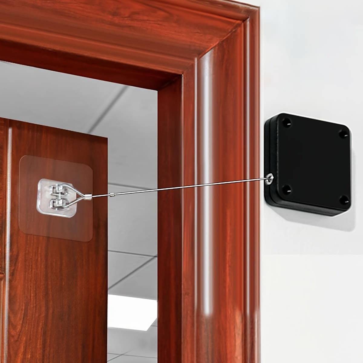 TEMU Automatic Door Closer With Steel Cable, Non-punch Adhesive Install, Plastic, Silent Closing Device For Wooden, Screen, Sliding, And
